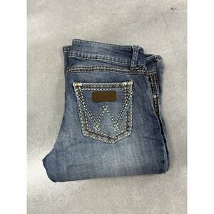 Wrangler Women's Bootcut Jeans Size 13/14 x 34 Blue Embroidered Flap Pockets